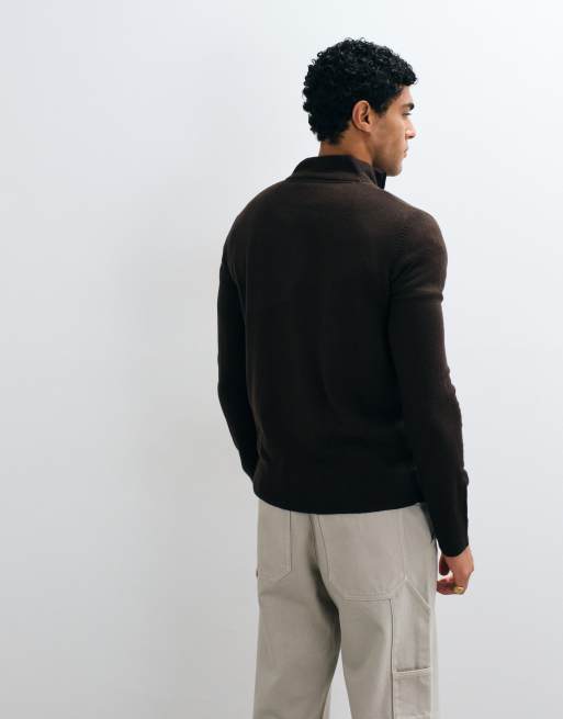 Brave Soul 1/4 zip knit sweater in brown, 4 of 5