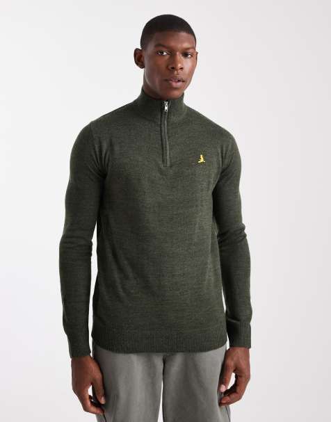 Brave Soul 1/4 zip knit sweater in khaki green - view 1