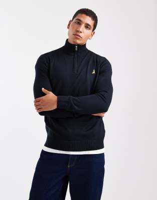 Brave Soul 1/4 Zip Knit Sweater In Blue