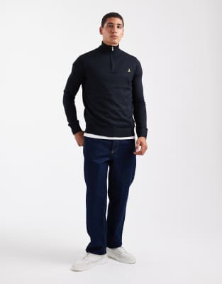 Brave Soul 1/4 Zip Knit Sweater In Blue