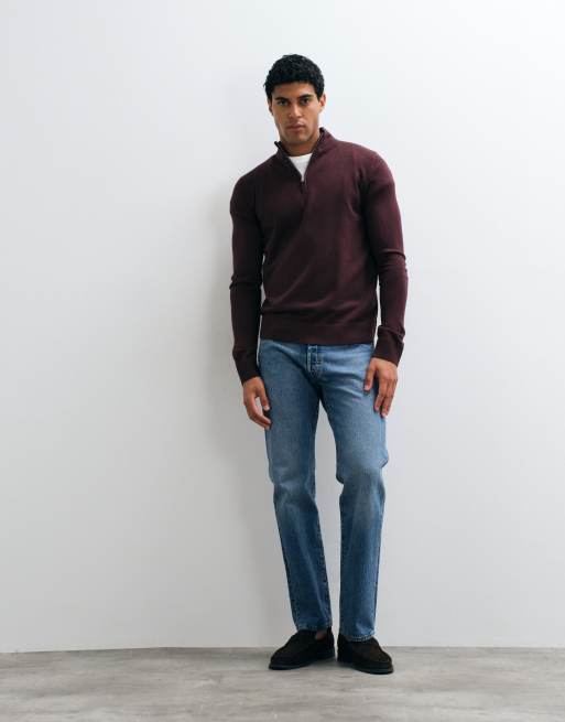 Brave Soul 1/4 zip knit sweater in oxblood, 2 of 5
