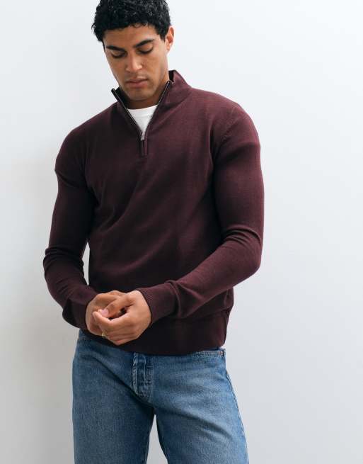 Brave Soul 1/4 zip knit sweater in oxblood, 3 of 5