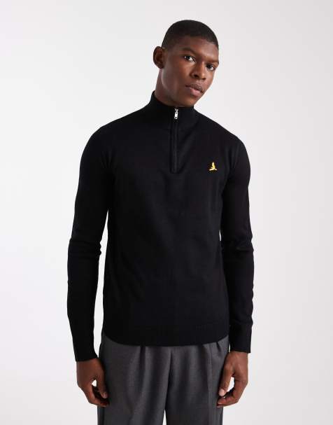 Brave Soul 1/4 zip knitted jumper in black - view 1