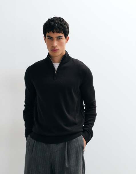 Brave Soul 1/4 zip knitted jumper in black - view 1