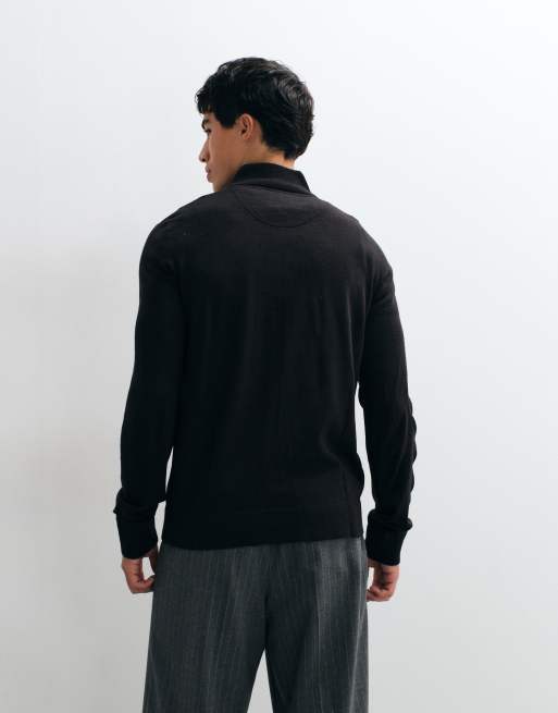 Brave Soul 1/4 zip knitted jumper in black, 5 of 5