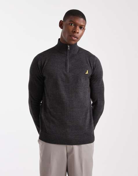 Brave Soul 1/4 zip knitted jumper in charcoal grey - view 1