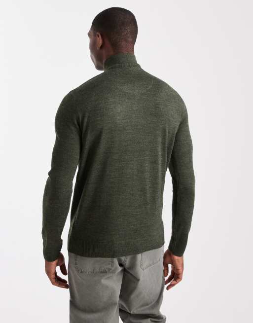 Brave Soul 1/4 zip knitted jumper in khaki, 3 of 5
