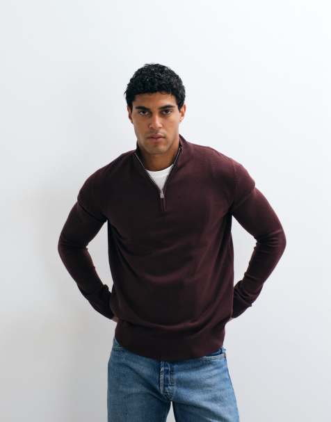 Brave Soul 1/4 zip knitted jumper in oxblood - view 1