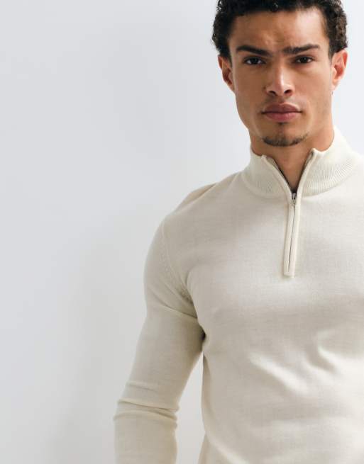 Brave Soul 1/4 zip knitted jumper in stone, 2 of 5