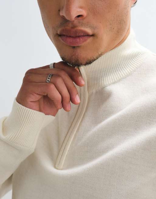Brave Soul 1/4 zip knitted jumper in stone, 5 of 5