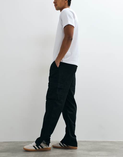 Brave Soul 100% cotton cargo trousers with elasticated waist in black, 3 of 5