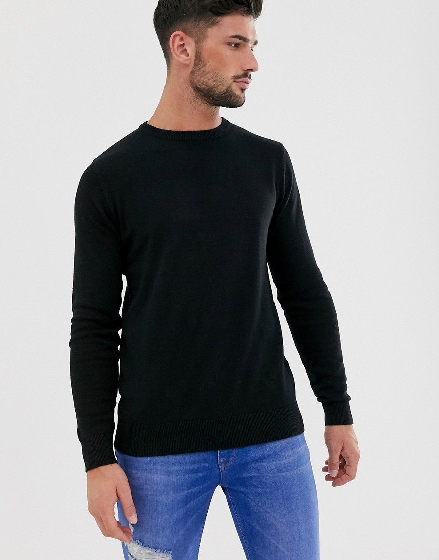 Brave Soul 100% cotton crew neck knitted jumper in black