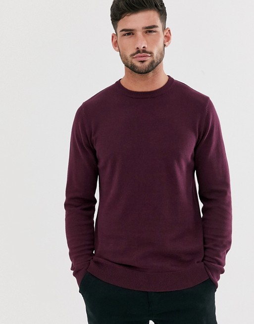 Brave Soul 100% cotton crew neck knitted jumper in burgundy