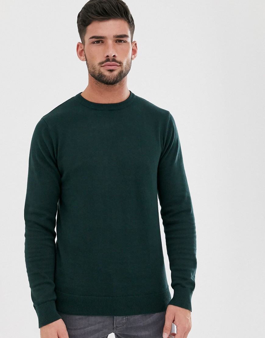 Brave Soul 100% cotton crew neck knitted jumper in green