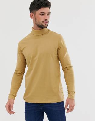 Brave Soul Brave Soul 100% cotton jersey roll neck in tan-Brown