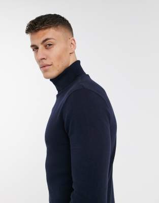 Brave Soul Brave Soul 100% cotton roll neck jumper in navy