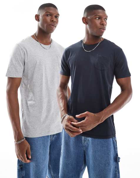 Brave Soul 2 pack crew neck t-shirts in navy - view 1