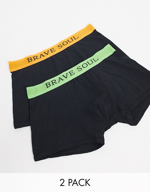 Brave Soul 2 pack logo trunks in black and neon