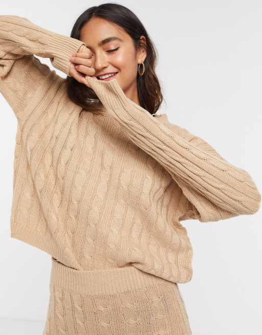 Brave Soul 2 piece cable knit sweater and and midi skirt set in biscuit |  ASOS