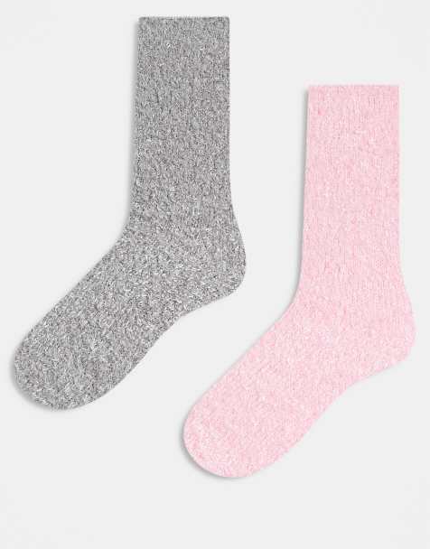 Brave Soul – 2er-Pack flauschige Socken in Rosa und Grau - view 1