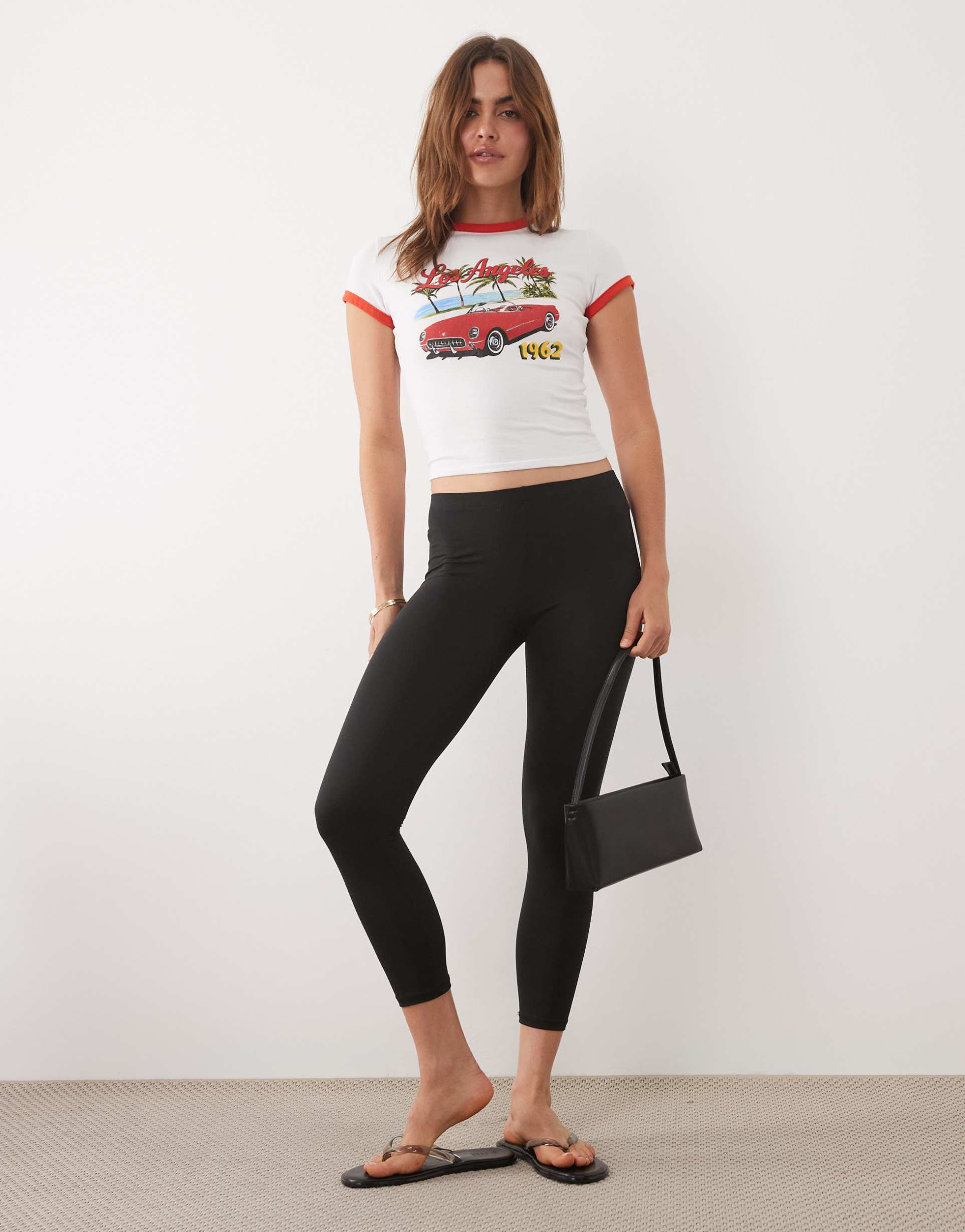 brave soul 3/4 length capri leggings in black
