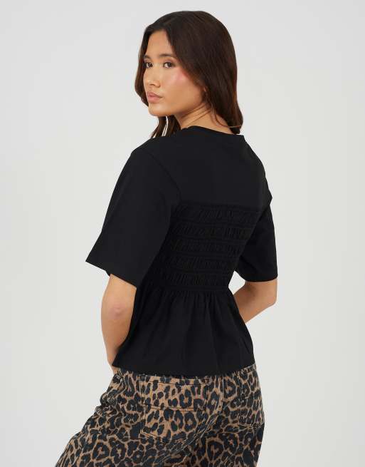 Brave Soul 3/4 sleeve ruched bodice t-shirt in black, 4 of 4