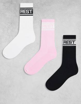 Brave Soul 3 Pack Athletic Socks With Logos In Multi
