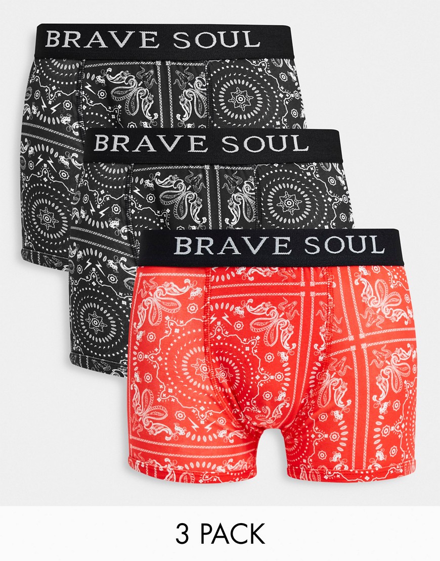 Brave Soul 3 pack boxers in paisley print-Multi