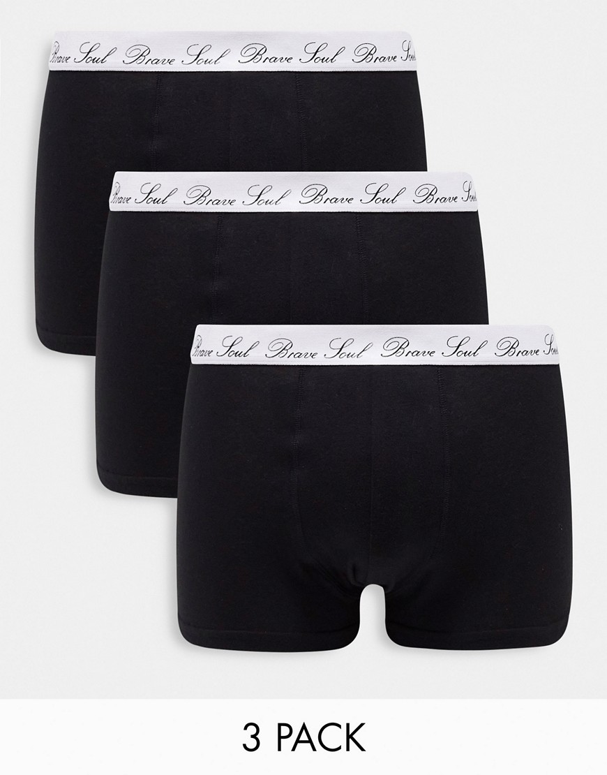 Brave Soul 3 pack boxers with logo waistband in black