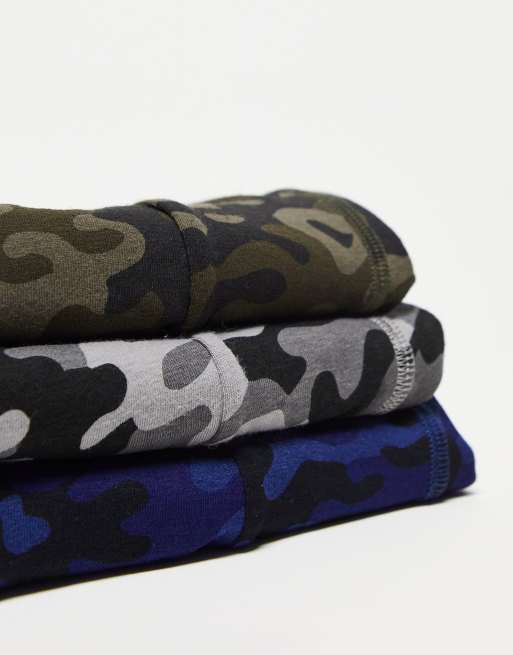 Brave Soul pack boxers with logo waistband in navy and grey camo