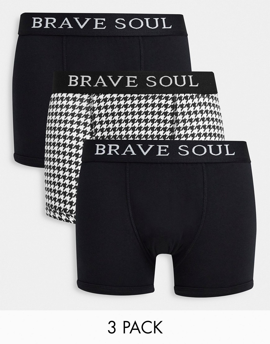 Brave Soul 3 pack checked boxers-Black