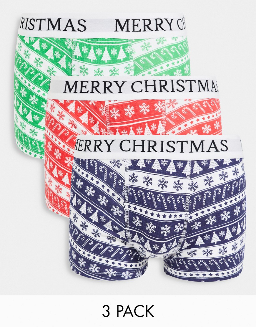 Brave Soul 3-pack Christmas Boxers In Fair Isle Print-red