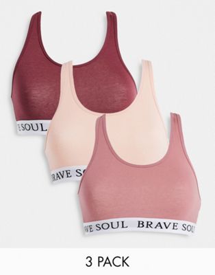 Brave Soul 3 pack crop bralettes in blush sand and butter - MULTI - ASOS Price Checker