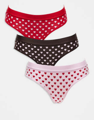 Brave Soul Brave Soul 3 pack hipster heart print briefs in pink red and brown-Multi