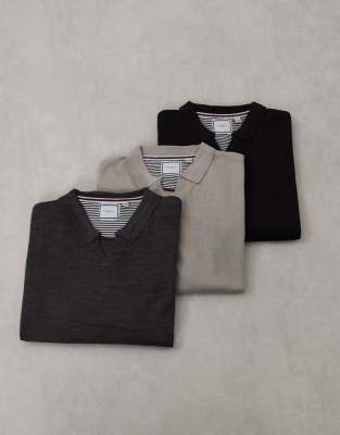 Brave Soul 3 Pack Long Sleeve Trophy Neck Polo Shirt-multi