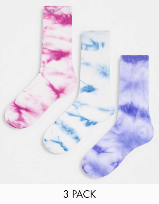 Brave Soul 3 pack marble socks in purple and blue