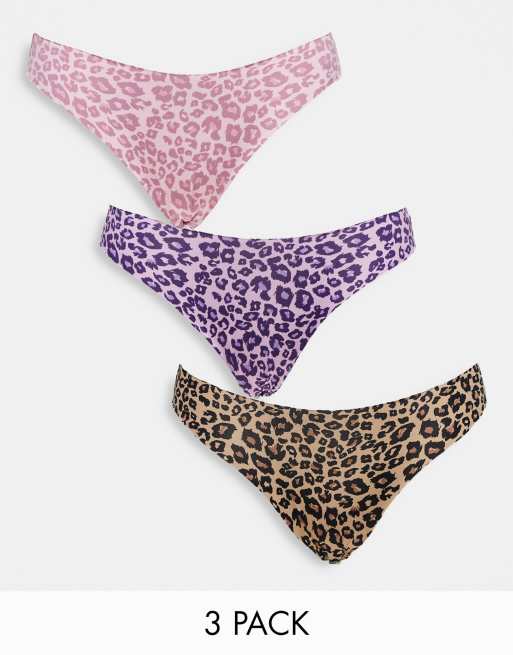 Brave Soul 3 pack microfiber lingerie set in yellow purple and pink leopard  print