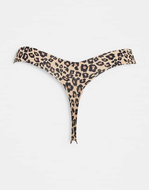 Brave Soul 3 pack microfiber thongs in yellow purple and pink leopard print, 2 of 4