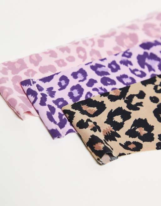 Brave Soul 3 pack microfiber thongs in yellow purple and pink leopard print, 4 of 4
