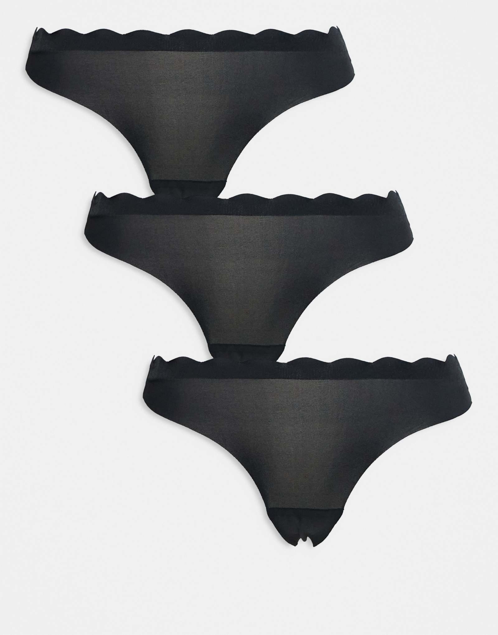 Стринги Brave Soul из микрофибры с зубчатыми краями черного цвета, 3 упаковки