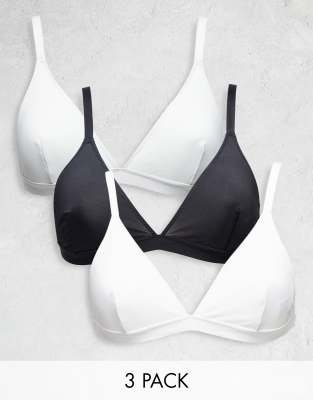 Brave Soul Brave Soul 3 pack microfibre bras in black white and grey