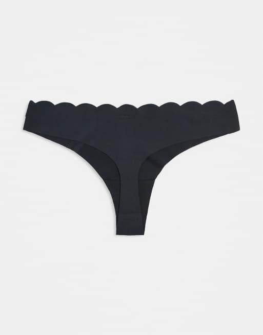 Brave Soul 3 pack microfibre lingerie thongs with scalloped edge in black, 2 of 3