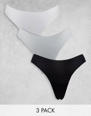 Brave Soul 3 pack microfibre thongs in black white and grey