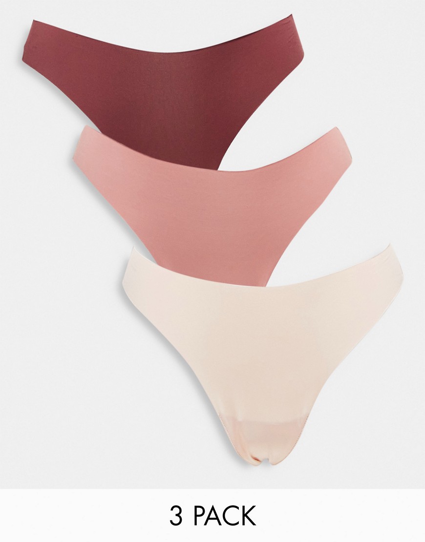 Brave Soul 3 pack microfibre thongs in dusky pink raspberry and sand