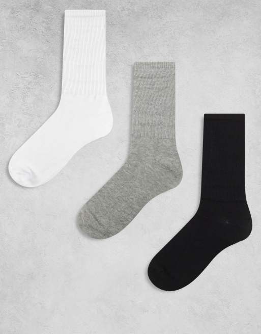 Brave Soul 3 pack of slouchy socks in black, gray and white