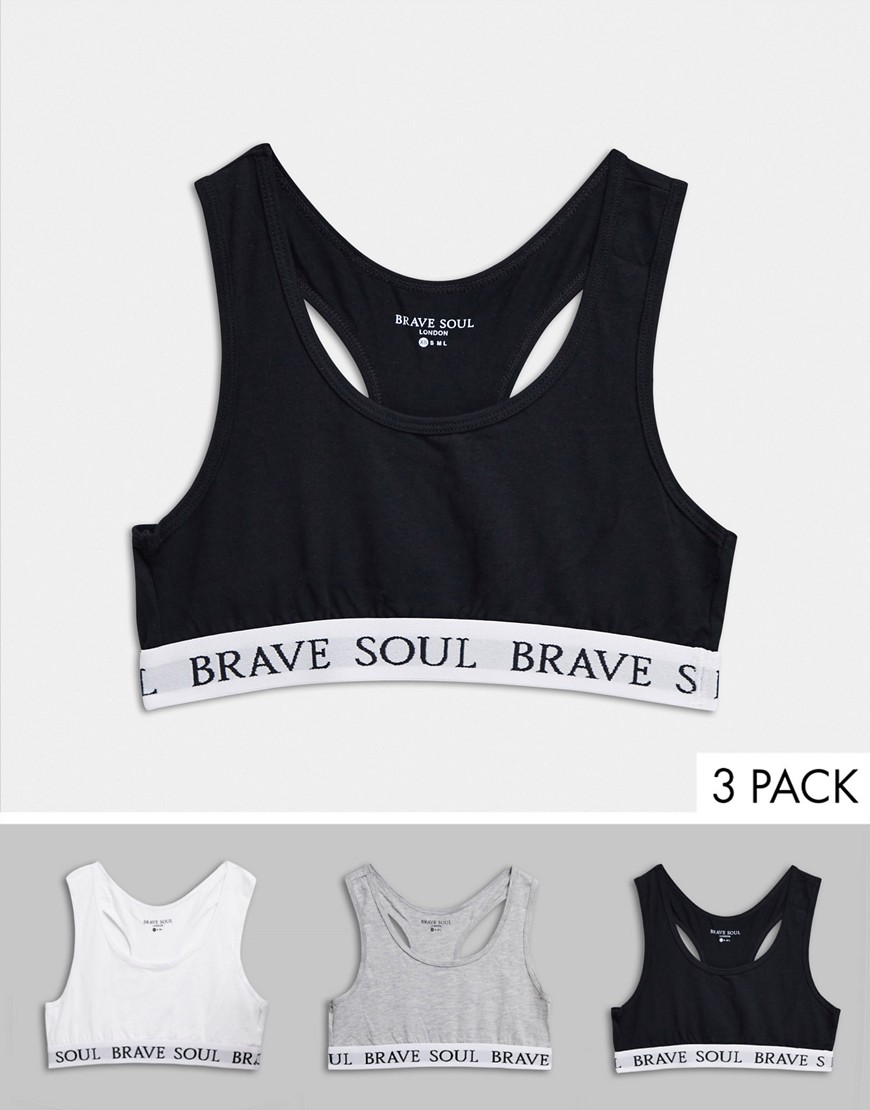 Brave Soul 3 pack racerback bralet-Black