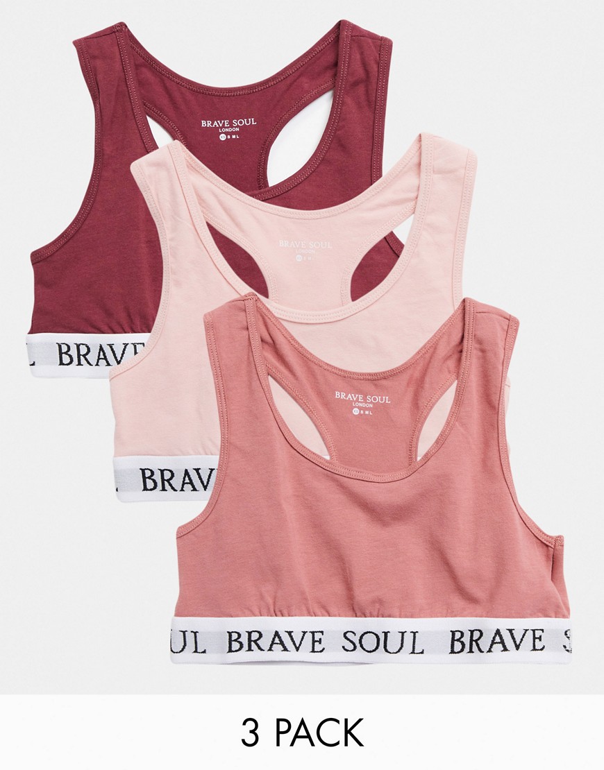 Brave Soul 3 pack racerback bralette in rose pink-Multi