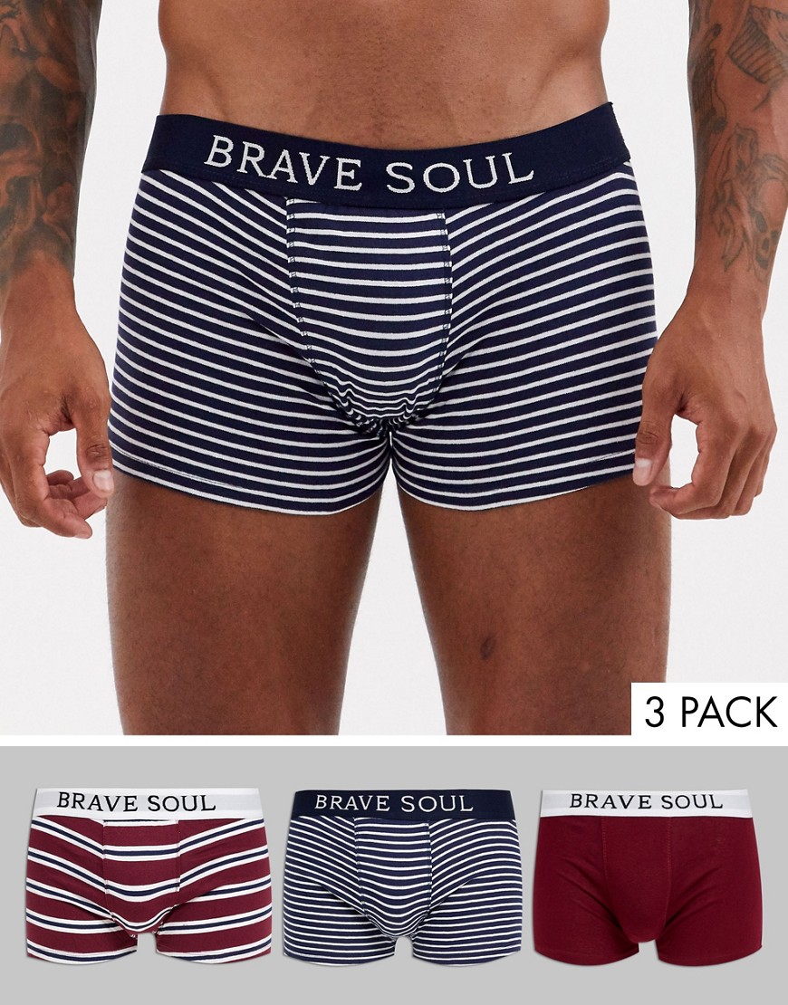 Brave Soul – 3-pack randiga boxers-Röd