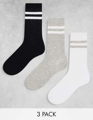 Brave Soul 3 pack socks in black gray and white | ASOS