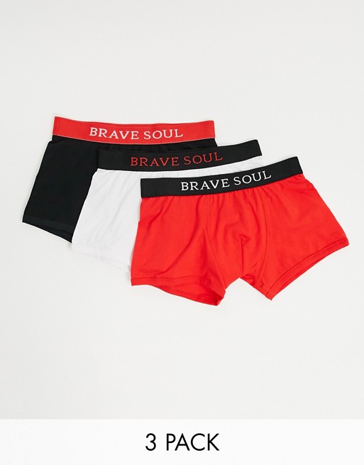 Brave Soul 3 pack trunks in red black and white
